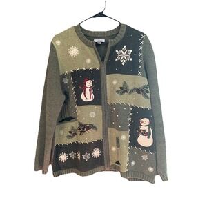 Croft & Barrow Zip Up Sweater Christmas Snowman size 1X Green